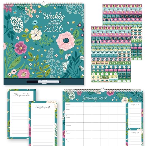 TGSC | Calendario semanal familiar 2026 | Diseño de cuadrícula grande de papel FSC | Ideal para eventos diarios, cumpleaños y notas | Planificador semanal familiar perfecto | Calendario 2026 edición