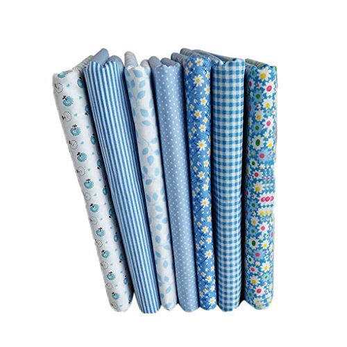 Mengonee 7 pcs Bleu Série Coton Tissu Fleur Motif Floral À Coudre Textile Matériel pour DIY Patchwork Literie