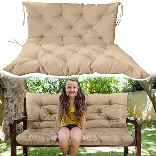 Swing Replacement Cushions with Backrest, 3 Seater Non-Slip and Waterproof Overstuffed Swing Pad Cushions for Outdoor Swing, Terrace Loveseat/Bench (60x40in, Beige)