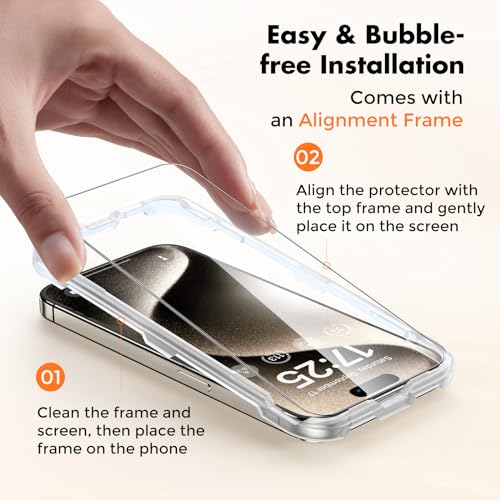 Image of UNBREAKcable Shatterproof Tempered Glass Screen Protector for iPhone 15 Pro [3-Pack] [Easy Installation Frame] [9H Hardness] [99.99% HD Clear][Bubble Free] for Apple 6.1 inch