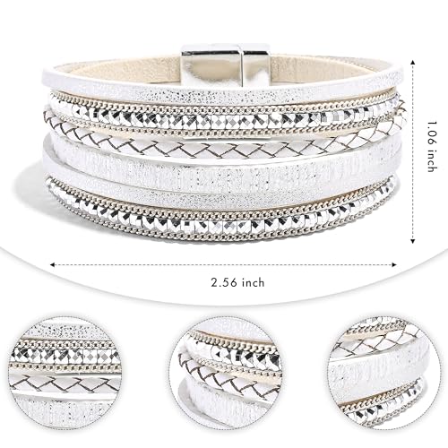 VIBILIA Handmade Boho Leather Wrap Bracelets for Women - Trendy Multi-Layered Jewelry with Durable Clasp - Chic White Design - Image 3