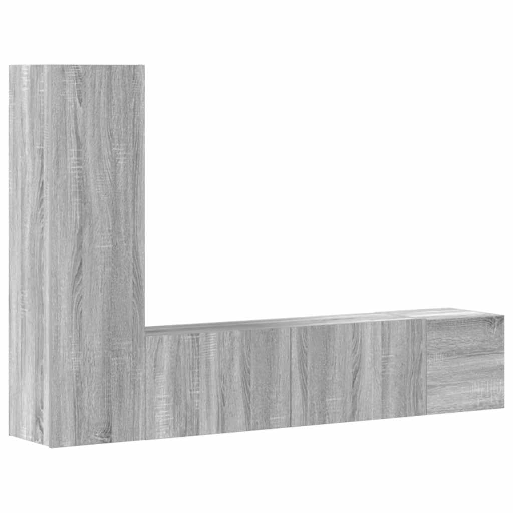3-TLG. TV-Schrank-Set Grau Sonoma Holzwerkstoff, Wandmontage, Modernes Media-Center für Wohnzimmer, Vielseitige TV-Möbel mit Stauraum