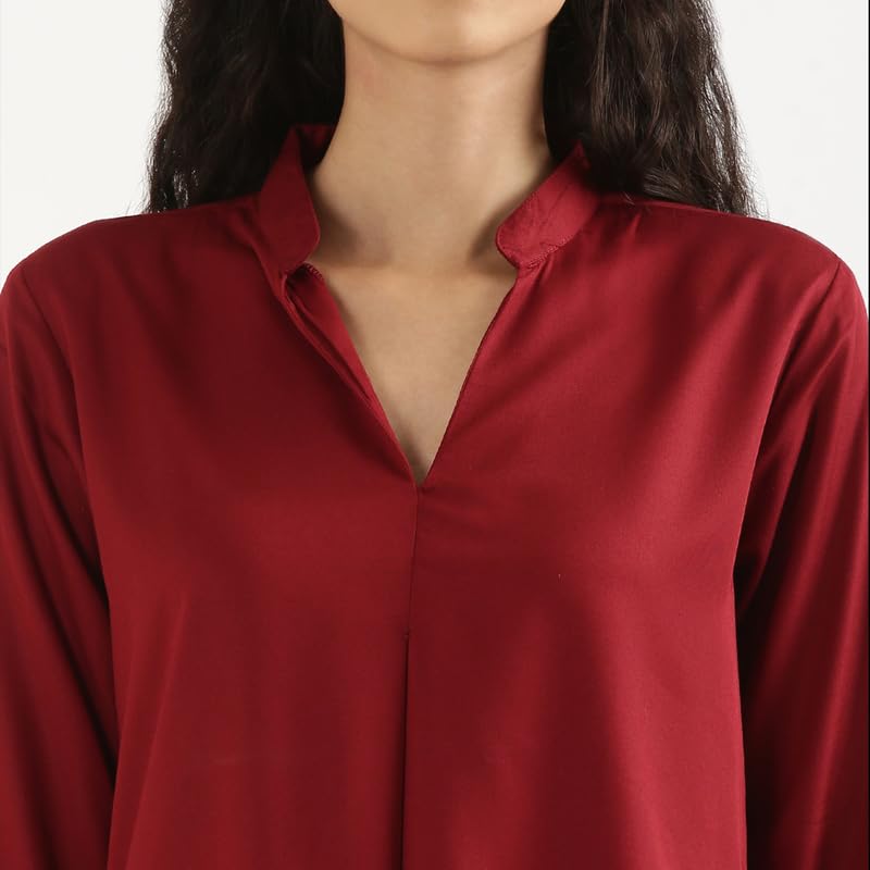 Image of SAADAA Top for Women, Viscose Pleated Tops, V-Neck with a Collar, 3 /4 Sleeve Length, Office & Casual Wear