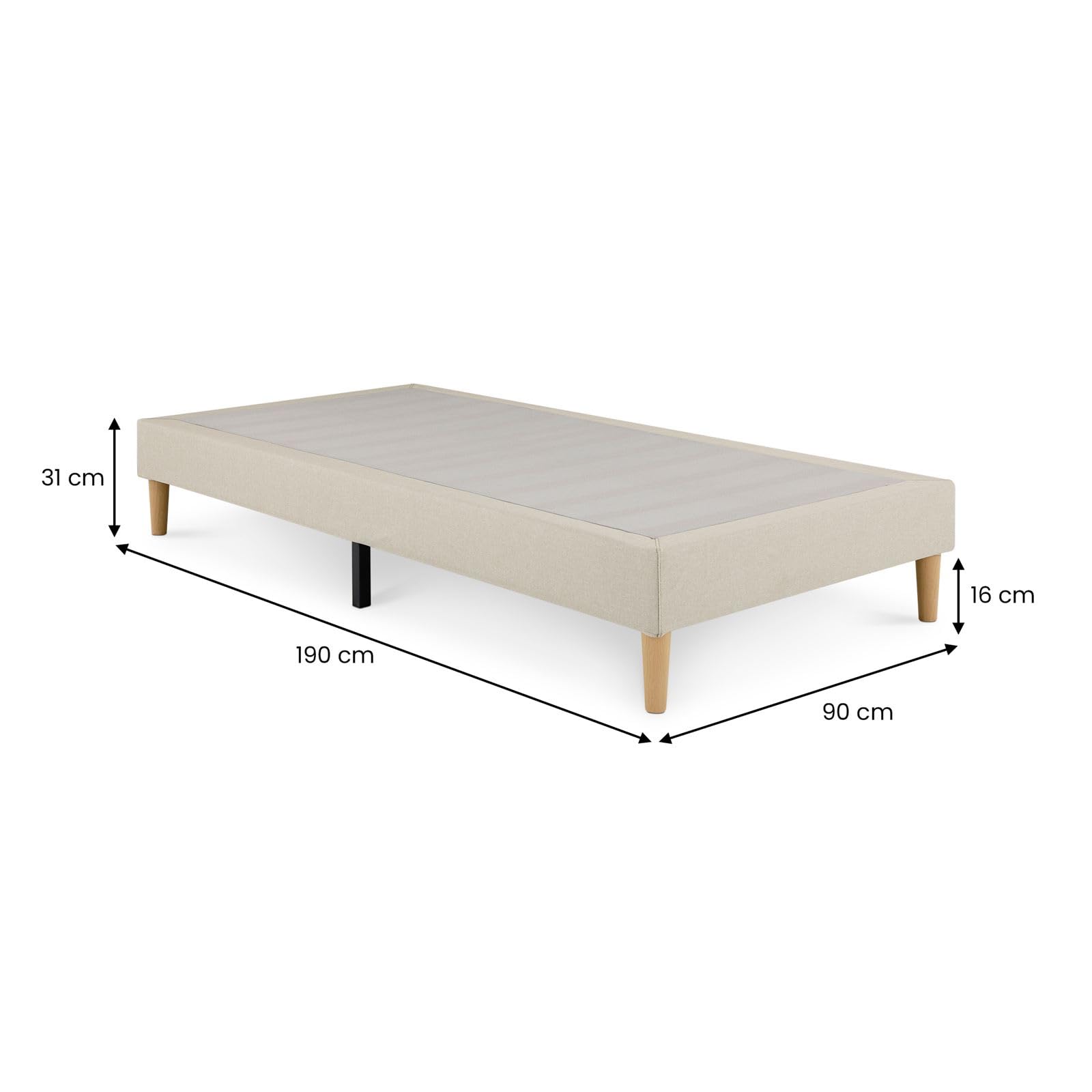 IDIMEX Sommier tapissier PAIMPOL 90 x 190 cm Structure en Bois et revêtement en Tissu Beige, Cadre de lit avec Pieds et sommier à Lattes pour 1 Personne