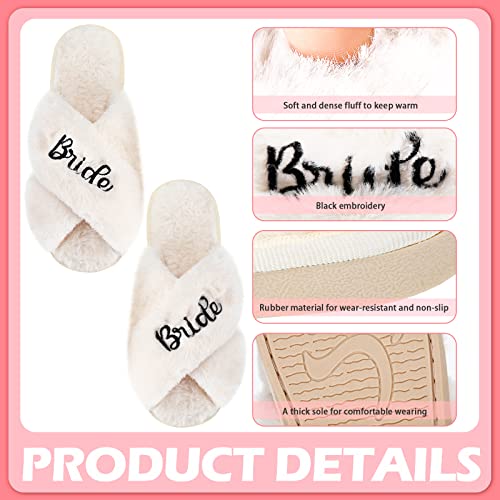 JenPen Women White Bride Slippers for Wedding Day Plush Slippers Bridal Shower Gift for Bride Party(White)3