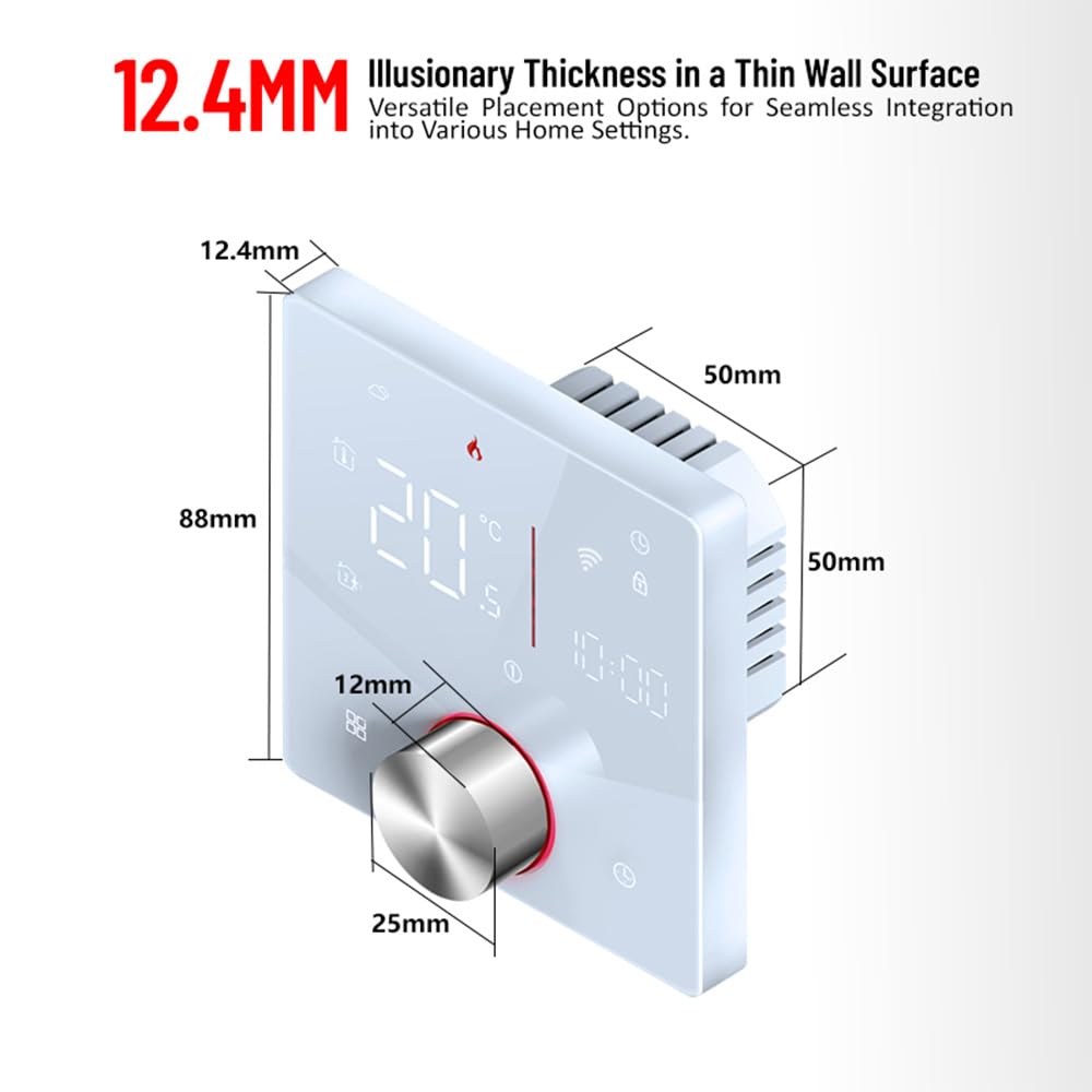 Decdeal Termostato WiFi para calefacción por suelo radiante y control de caldera de gas, compatible con Alexa, Google Home y Smart Life App mando a distancia, con botón giratorio, termostato de 2,4