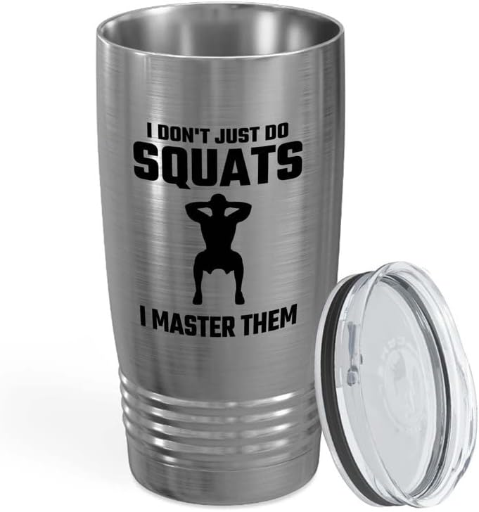Gym Squat Silver Tumbler 20oz - just do squats - Squat Bar Weights Funny Workout Pullup Rack Squat Tack Fitness