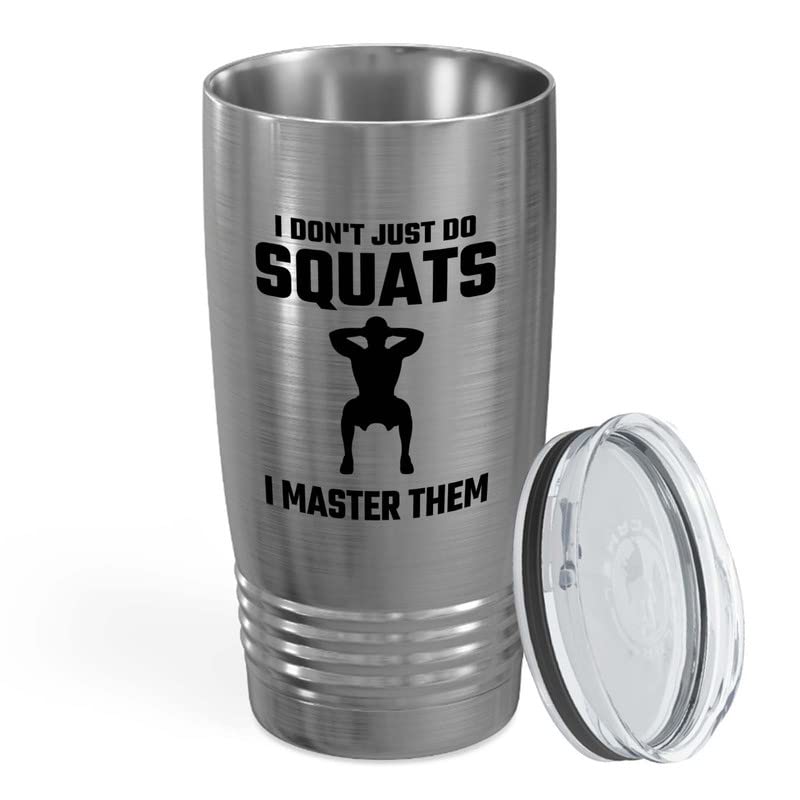 Flairy Land Gym Squat Silver Tumbler 20oz - just do squats - Squat Bar Weights Funny Workout Pullup Rack Squat Tack Fitness