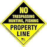 No Trespassing, No Hunting, No Fishing, Property Line Marker, Small, Diamond, Aluminum, Yellow, 10 P