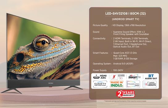 Image of Intex 80 cm (32 inch) HD Ready LED Smart Android TV (LED-SHV32108)