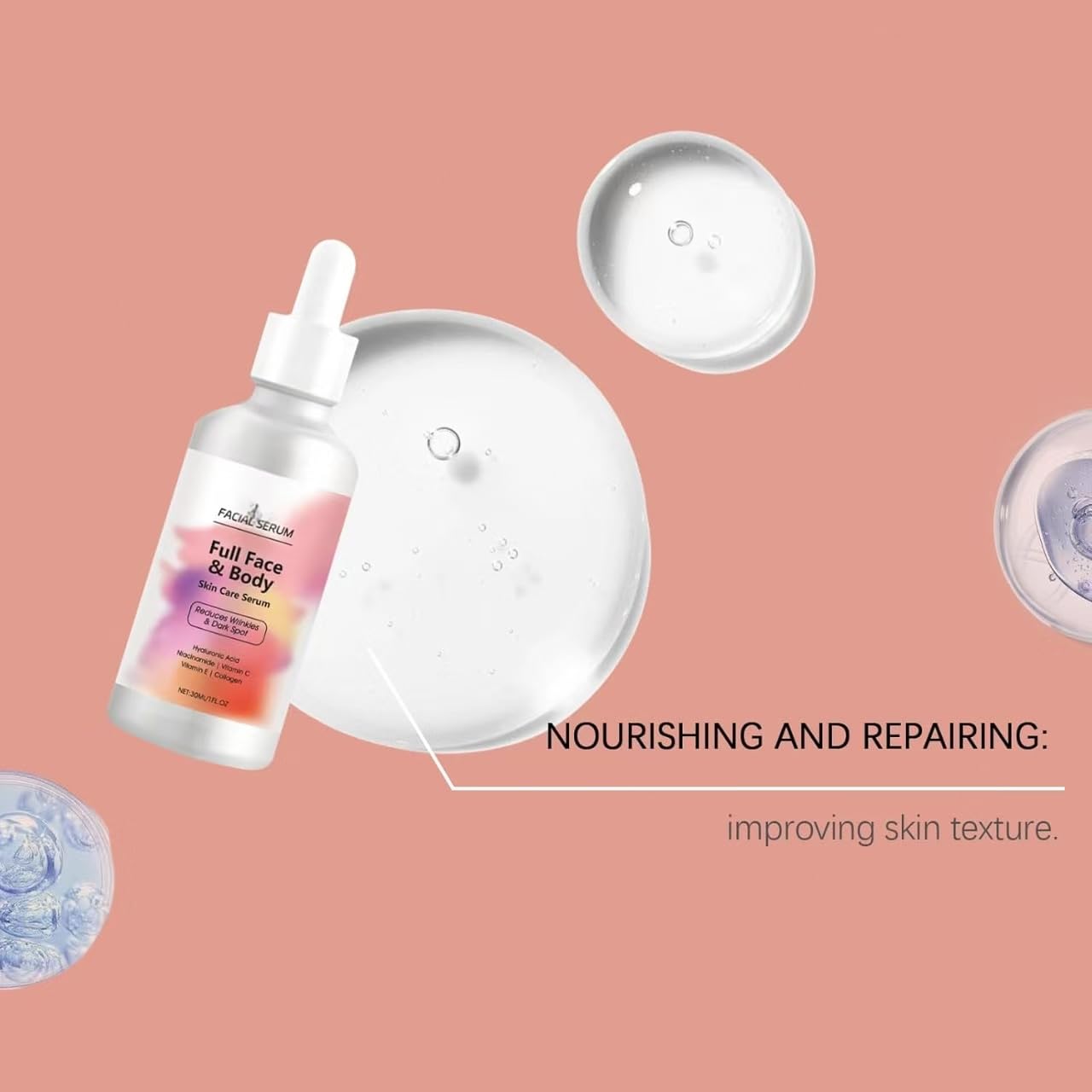 Serum witaminowe Finones Skin do twarzy i ciała, 5 w 1, serum ujędrniające przeciwzmarszczkowe, liftingująca esencja ujędrniająca, pomagająca zredukować widoczność zmarszczek, ciemnych plam,2PCS