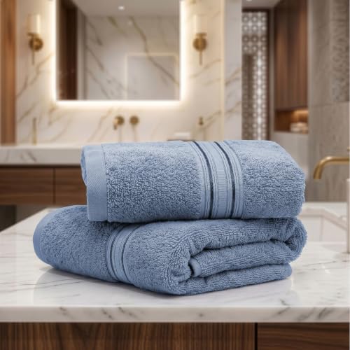 Image of LANE LINEN 575 GSM 100% Cotton Hand Towel 2PC - Dusk Blue | Zero-Twist Weave, True 60x40cm Each, Quick Dry & Absorbent, Ideal for Gym & Daily Use