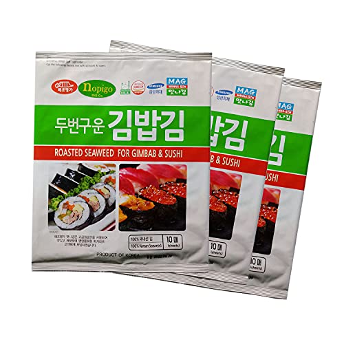 NOPIGO (30 full sheet x 1package) Premium Roasted Seaweed Sheets [ Korean Food ] Rich in Iron and Potassium, Great for Asian Rolls