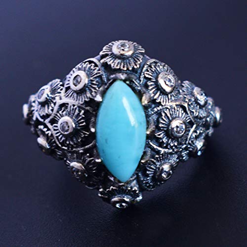 Anillo de plata ley 925 de larimar piedras preciosas hechas a mano 4