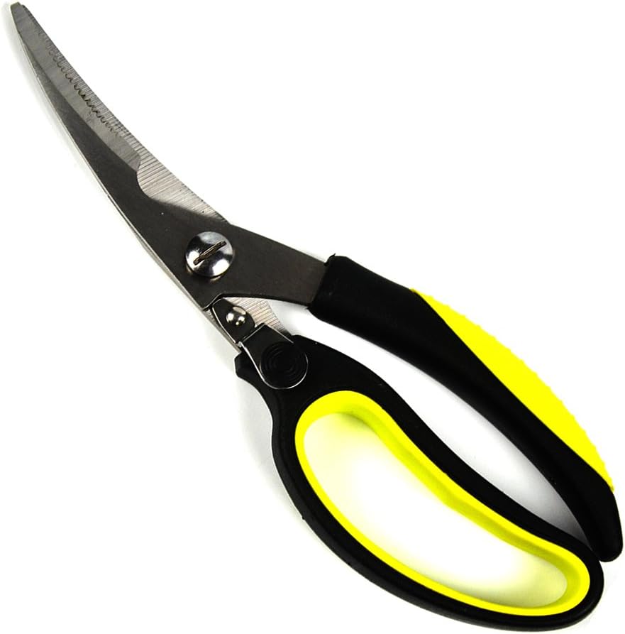 Poultry Shears - AMPHOW 3.5mm Heavy Duty Spring Loaded Scissors and Easy Lock - Use for Chicken, Fish, Duck, Turkey, Herbs,Green Black Grip Handles
