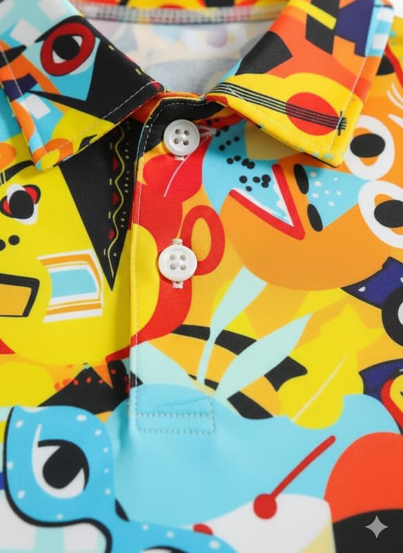 Image of Kids Easter Pattern Multi-Colored Printed Short Sleeve Button-Up Polo Shirt for Boy