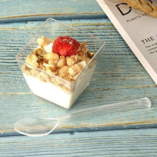 100x2 2oz Mini Clear Dessert Cup-Disposable Plastic Square Cube For Parfaits Puddings Tiramisu Mousse Ice cream Dessert Buffet shooter