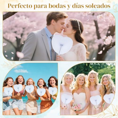 Miniatura 4 de Izoel Abanicos Boda 24 Piezas Abanicos Mano Blanco Abanico Boda Corazón Invitado Boda Regalo Decoración Boda Vintage