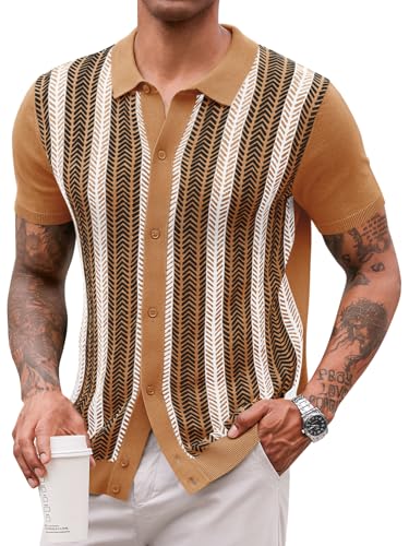 Runcati Mens Knit Polo Shirts Vintage Casual Short Sleeve Shirt Golf Button Down Old Money Sweater