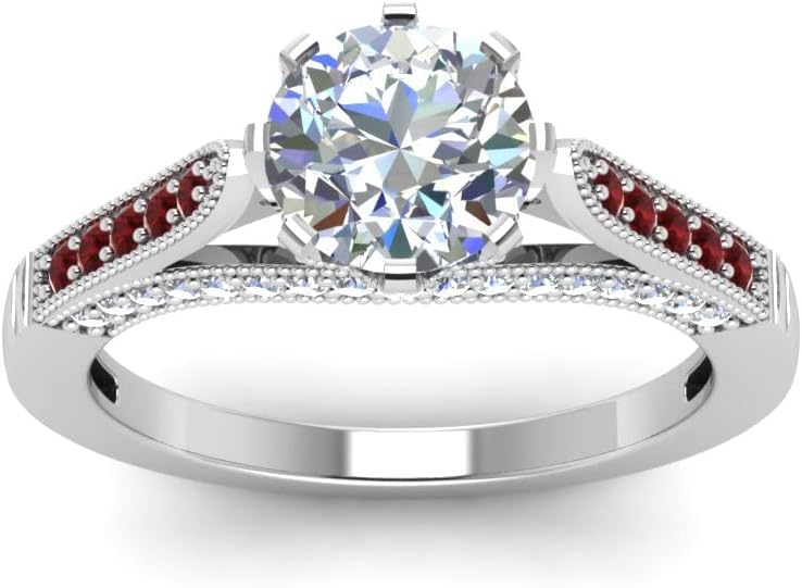 Choose Your Gemstone Cathedral Milgrain Diamond CZ Ring Sterling Silver Round Shape Side Stone Engagement Rings Matching Jewelry Wedding Jewelry Easy to Wear Gifts US Size 4 to 12