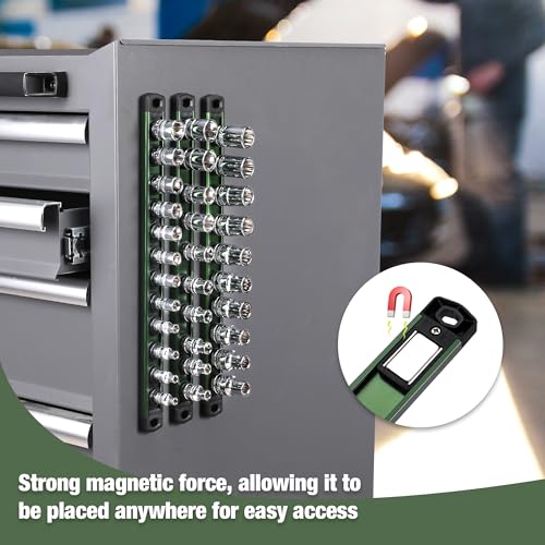 Image of WORKPRO Magnetic Socket Organizer, Heavy Duty 3 /8-Inch Drive Socket Rail | Aluminum Alloy, 10 Pieces Clips, Rotatable & Movable Clips, Efficient Organization