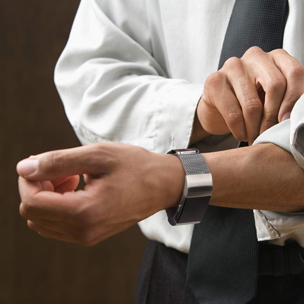 Meliya Metal Bands Compatible with Fitbit Charge 2, Stainless Steel Magnetic Lock Replacement Wristbands for Fitbit Charge 2 Women Men Small Large (Large, Silver) : Electronics