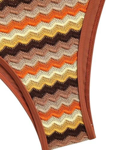 Image of seamoly Women's Bikini Sets Halter Neck Crochet Colorblock Two Piece Swimsuits Open Back Sexy High Cut Thong Bathing Suit