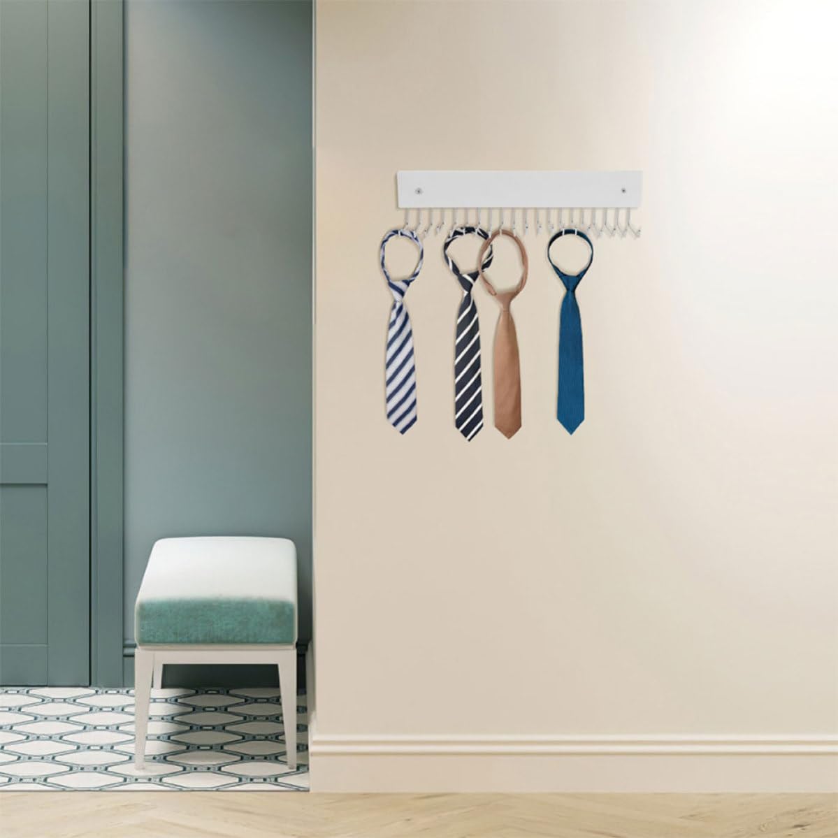 Housoutil Organizador de Cinturones y Corbatas para Armario de Pared, 2 Piezas, Madera y Hierro, Diseño Moderno y Giratorio, Adecuado para Entradas y Espacios Pequeños