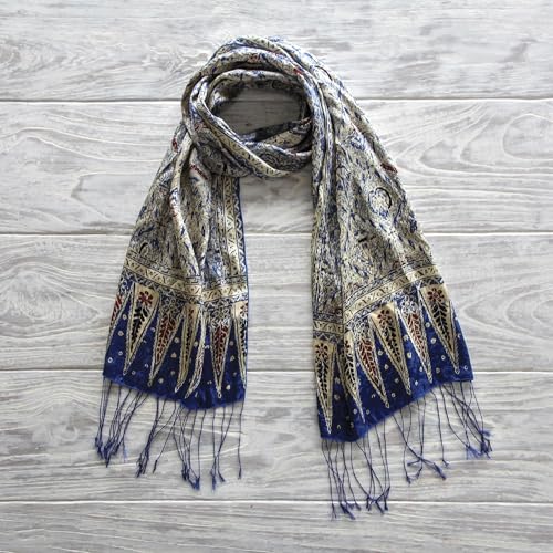 NOVICA Silk batik scarf, 'Royal Java Blue'3