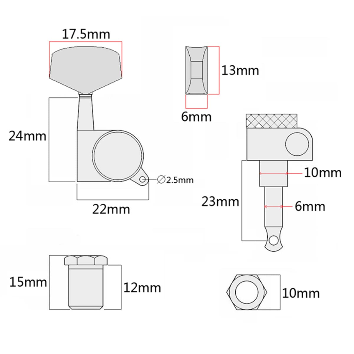 LIOOBO Replacement Guitar Tuning Pegs 6pcs Set Locking Machine Heads for Acoustic Electric Guitar Tuning