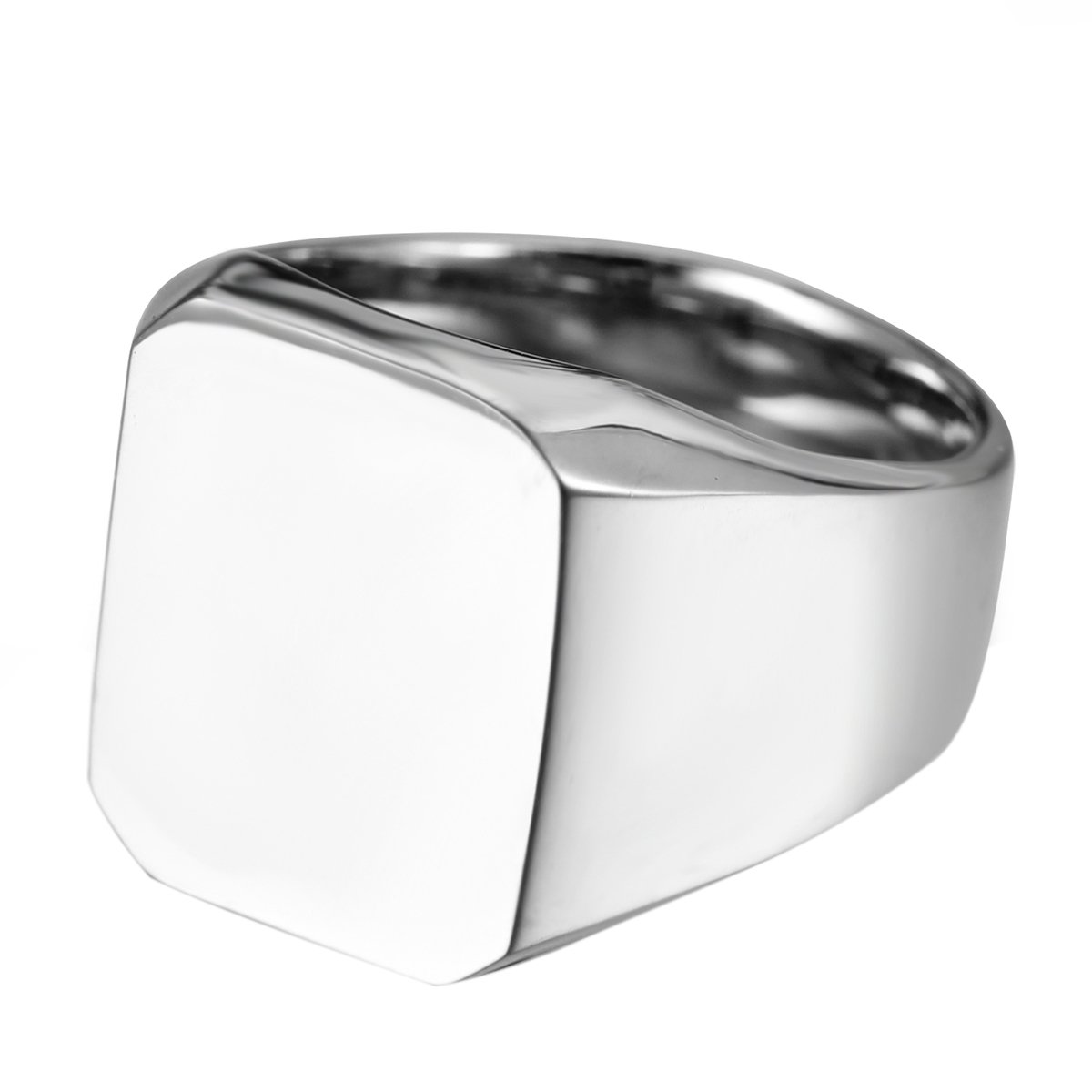 JewelryWe Schmuck Herren-Ring Biker Edelstahl Glänzend Poliert Siegelring Quadrat Band Männer Ring mit Gravur, Silber Größe 58