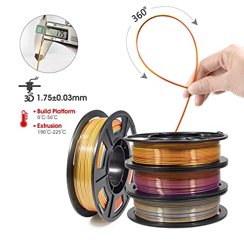 Image of FiLAMONT PLA Silk Filament 1.75mm, 3D Printer Filament, Shiny Silk 1.75 PLA Filament, 1kg(2.2Lbs) /Spool (Silk Tri Orange Blue Green)