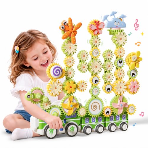 4 in 1 STEM Gear Toys for Kids, Musical Educational Building Blocks, 87Pcs