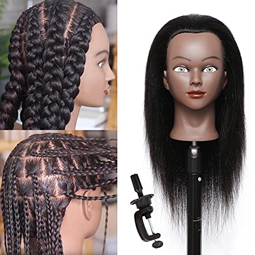 Mannequin Head with Human Hair 16â€100% Real Hair Cosmetology Mannequin Manikin Training Head Hair Hairdresser Styling Mannequin Head for Practice Braiding Doll Head with Free Clamp