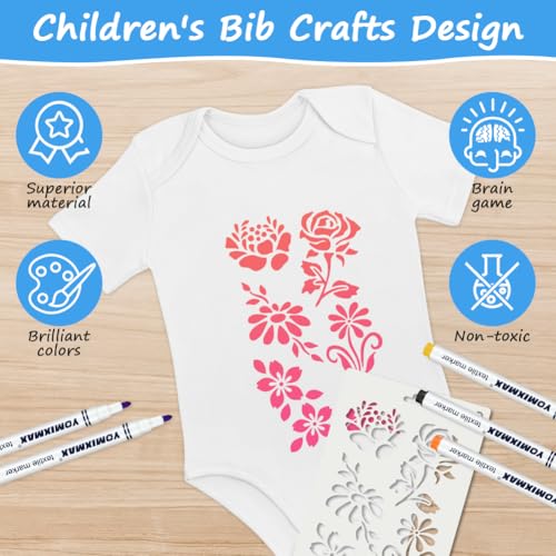 Miniatura 4 de Vicloon Bodies De Manga Corta Para Pintar, 3 Monos Algodón De Manga Corta Con 12 Bolígrafos Textiles Y 14 Plantilla De Pintura, Bodys Para Pintar Para Juegos De Babyshower