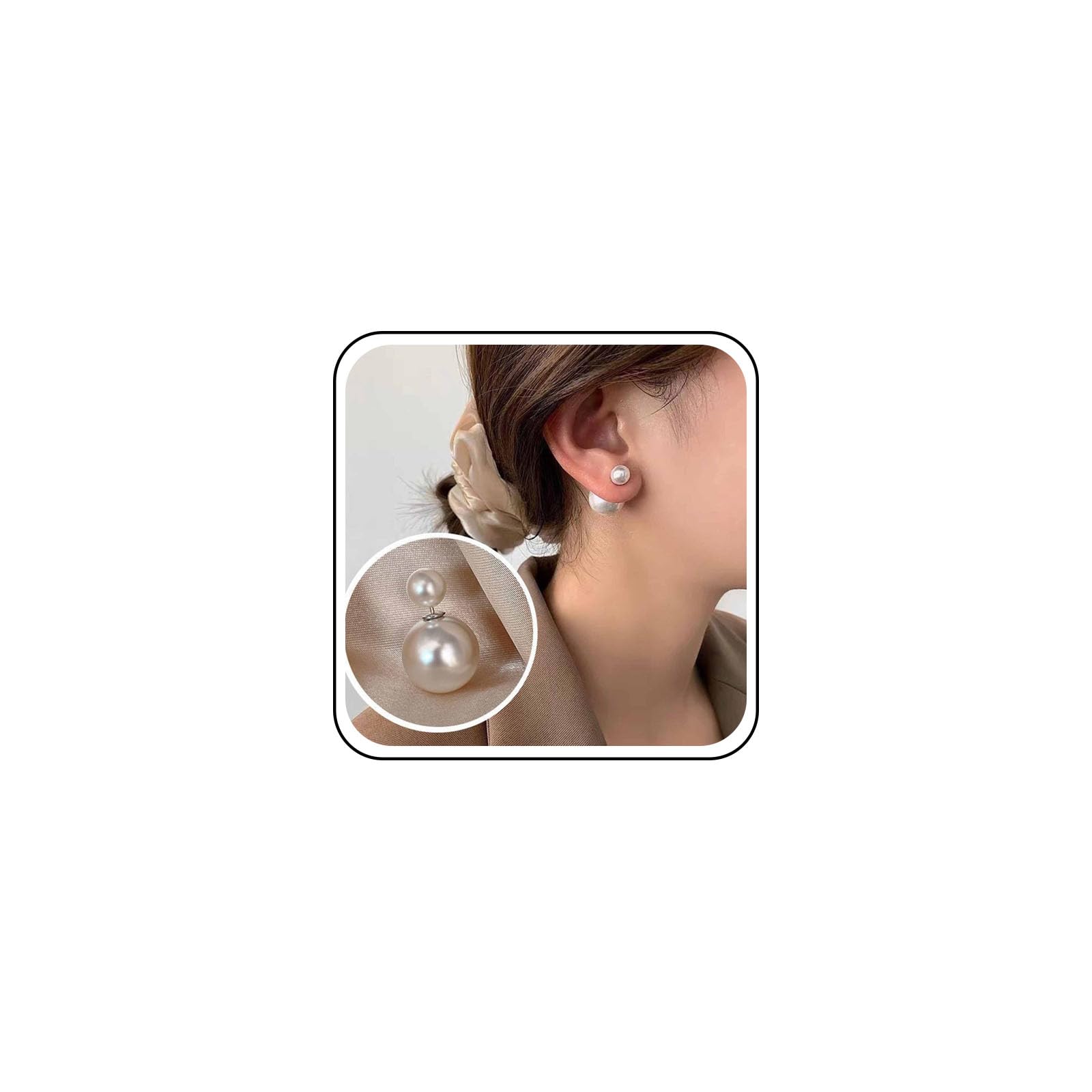 Boho Pearl Ear Jacket Earrings Round Pearl Stud Earring Vintage Pearls Front Back Earrings White Pearls Stud Earring Jewelry for Women, Metal Pearl-image-42
