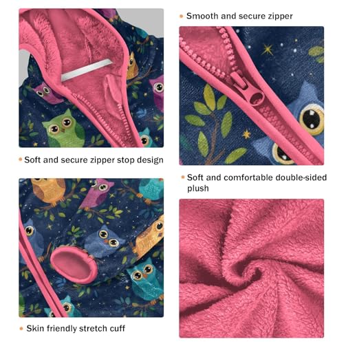 Cute Owl Toddler Fleece Jacket Baby Girls Hooded Zipper Long Sleeve Thick Warm Outerwear 3-10 Years3