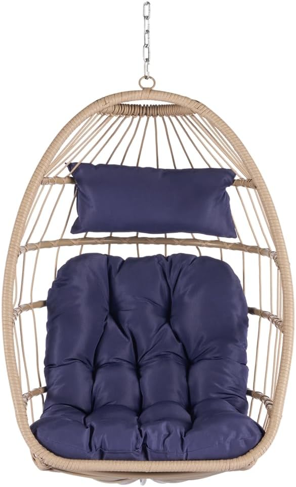 Outdoor Garden Rattan Egg Swing Chair Hanging Chair Wood-Perfect for Indoor and Outdoor Comfort