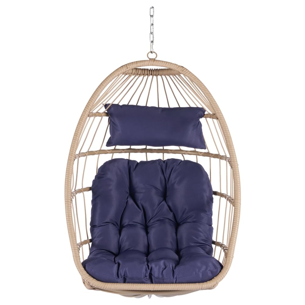 Outdoor Garden Rattan Egg Swing Chair Hanging Chair Wood-Perfect for Indoor and Outdoor Comfort