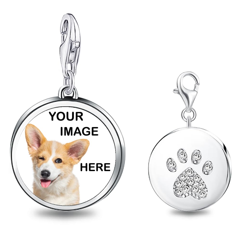 2Burned Personalised Photo Clip on Charm Pendant Sterling Silver 925 Lobster Clasp for Bracelet Necklace (Paw)