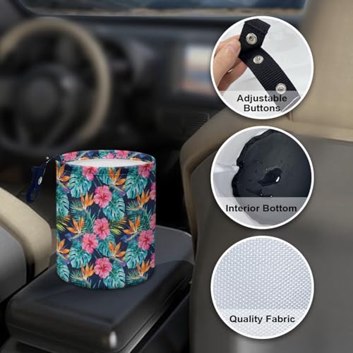 Image of Tropical Floral Portable Dustbin Bin Waste Basket Palm Leaves Car Accessories Interior Collapsible Universal for Car SUV Trucks