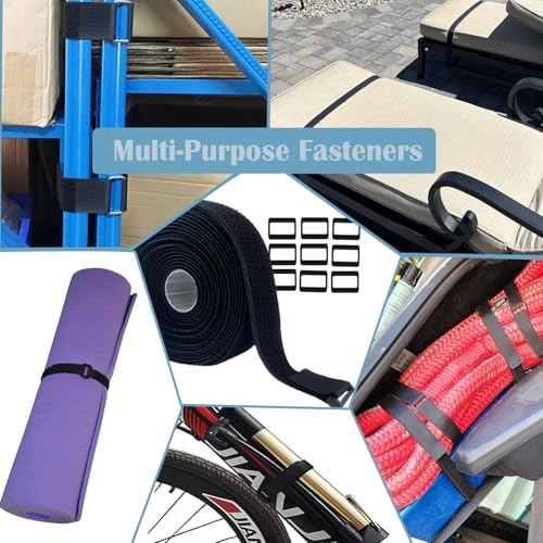 Image of 1 inch x 16ft Nylon Hook and Loop Straps with 25 Plastic Buckles。Reusable Adjustable Strips Freely Cut-to-Length Straps for Organizer or Storage Straps （Black）
