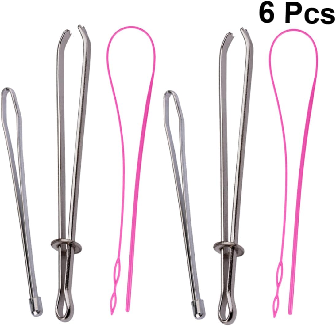 6 Pcs Easy Pull Threader and Drawstring Threader Pinch Type Needles Set for Elastic Threading Wool Yarn