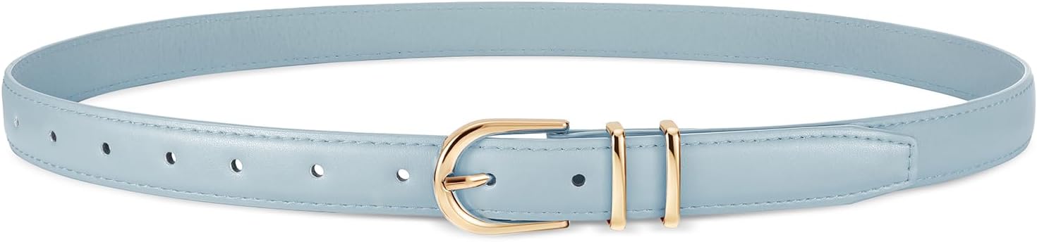 JASGOOD Women Skinny Leather Belt for Jeans Pants Fashion Ladies Thin Belt for Dress with Gold Single Prong Buckle