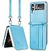 Yatchen Wallet Case for Samsung Galaxy Z Flip 3, Pretty Card Package Cover Luxury PU Leather + Hard PC Bumper Ultra-Thin Protector with Long Shoulder Strap for Galaxy Z Flip 3 5G 2021 (Blue)