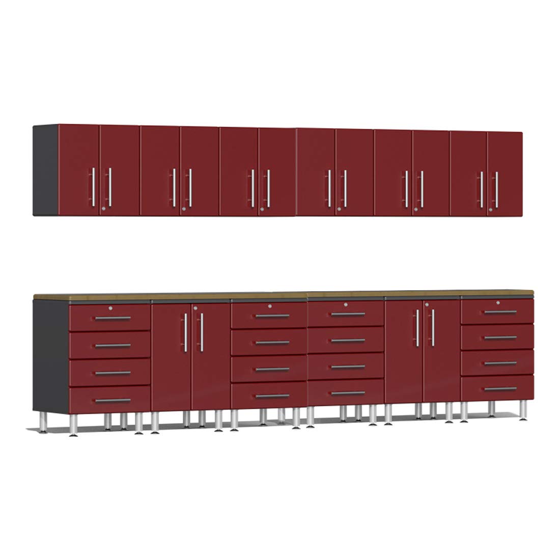 Ulti-Mate UG23142R 14-Piece Cabinet Kit with Bamboo Worktops in Ruby Red Metallic