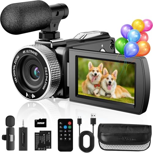 Rumyums Camcorder Video Camera 4K 48MP Vlogging Camera for YouTube TikTok with Wireless Lavalier Microphone for Video Recording, 18X Digital Video Camera 3.0 Inch Screen Digital Camera with Remote