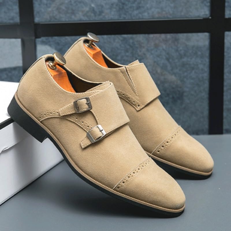 Suede Business Classic Formal Shoes for Men Double Monk Strap Oxford Slip On Cap Toe Dress Shoes for Men3
