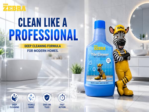 Image of SUNA ZEBRA Tiles Cleaner | Heavy-Duty Stain Remover for Tiles & Floors | Removes Cement, Grout Haze, Hard Water & Tough Stains | Fast-Action Cleaning Agent (1 Litre)