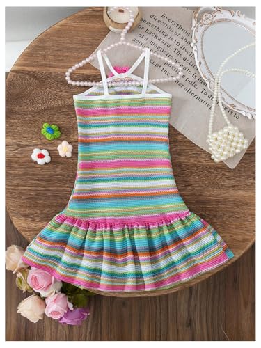 SOLY HUX Toddler Girl's Summer Dresses Striped 3D Floral Ruffle Sleeveless Short Dress Beach Vacation Clothes2